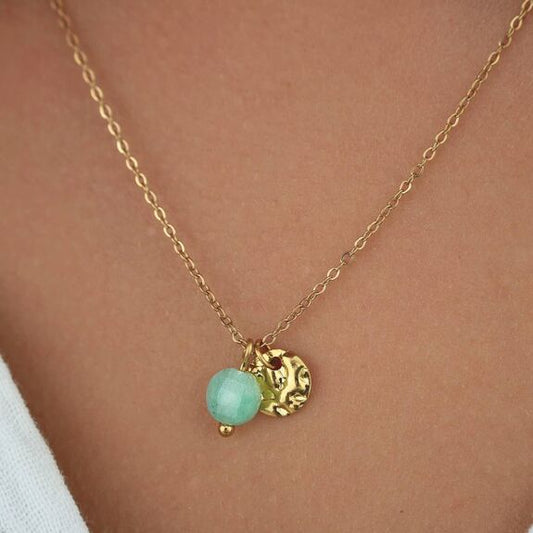 Collier en acier inoxydable de jade et médaillon, bijou minimaliste pour femme